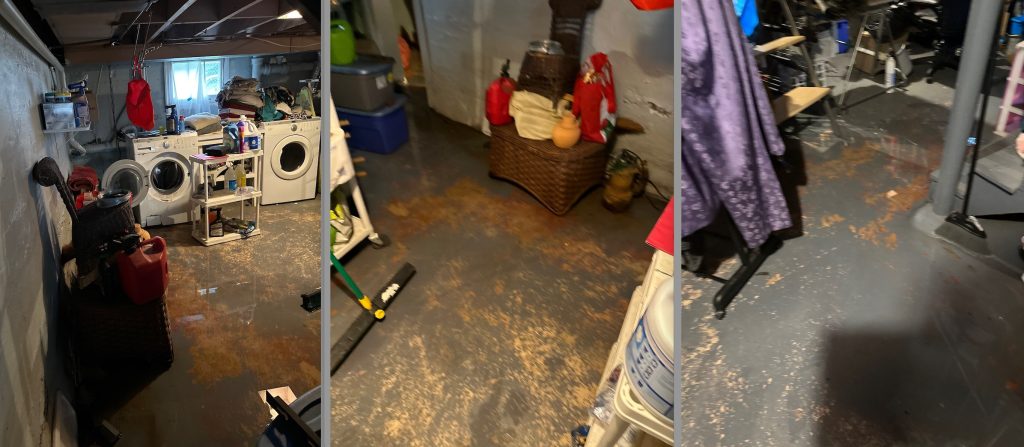 basement water damage from sump pump failure in burlington nj