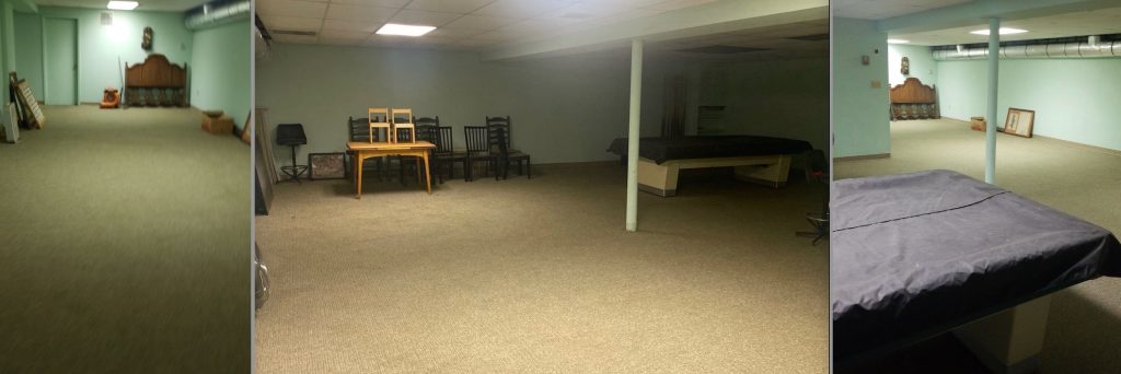 a basement in levittown pa that has a dry carpet as a result of water damage mitigation